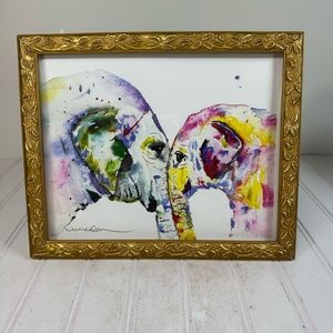 Julie Kippins Two Elephanrs water color -signed. In gold frame